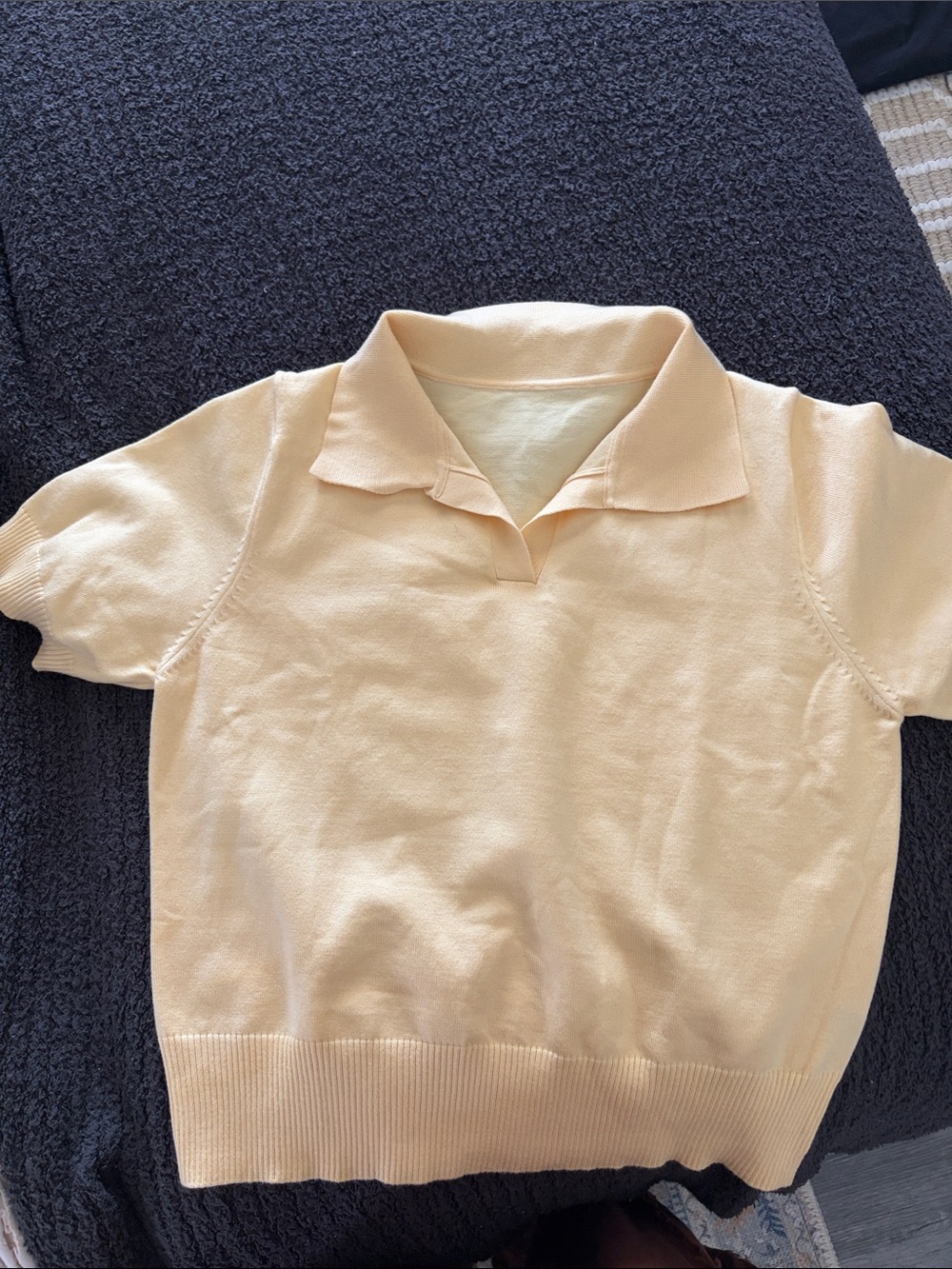 Soft Peach Short Sleeve Collared Knit Top